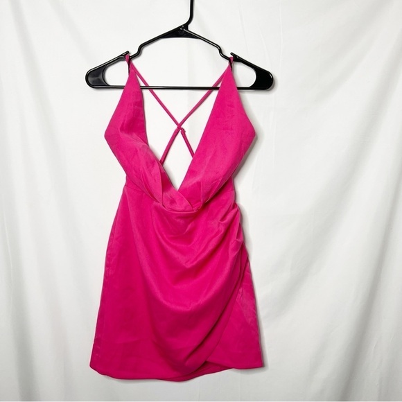 hot pink dress long sleeve Zoe Long-Sleeve Short Homecoming Dress main image 1